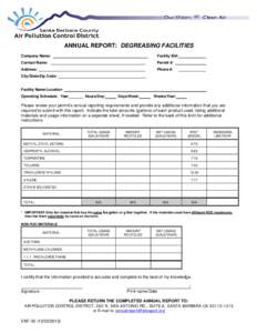 ANNUAL REPORT: DEGREASING FACILITIES Company Name: Facility ID#:  Contact Name: _____________________________________________