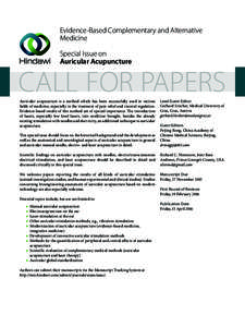 Evidence-Based Complementary and Alternative Medicine Special Issue on Auricular Acupuncture  CALL FOR PAPERS