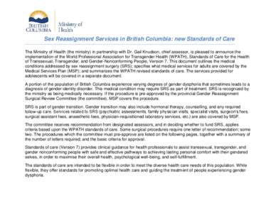 Sex Reassignment Services in British Columbia: new Standards of Care