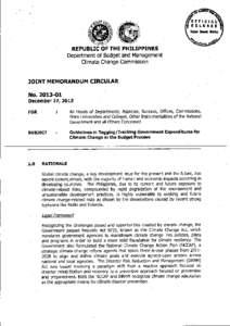 REPUBLIC OF THE PHILIPPINES Department of Budget and Management Climate Change Commission JOINT MEMORANDUM CIRCULAR No[removed]