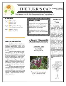 THE TURK’S CAP  Volume 13, Number 2 Summer[removed]The Newsletter Of The Delaware Native Plant Society