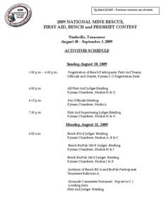 MSHA[removed]National Mine Rescue, First Aid, Bench And Preshift Contest Activities Schedule