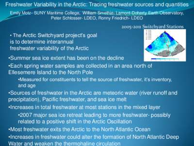 Freshwater Variability in the Arctic: Tracing freshwater sources and quantities Emily Motz- SUNY Maritime College, William Smethie- Lamont-Doherty Earth Observatory, Peter Schlosser- LDEO, Ronny Friedrich- LDEO[removed]