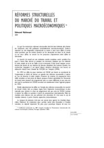 RÉFORMES STRUCTURELLES DU MARCHÉ DU TRAVAIL ET POLITIQUES MACROÉCONOMIQUES * Edmond Malinvaud CREST