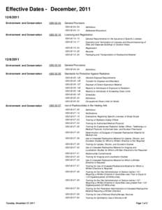 Effective Dates - December, 2011 Text35: [removed]Environment and Conservation