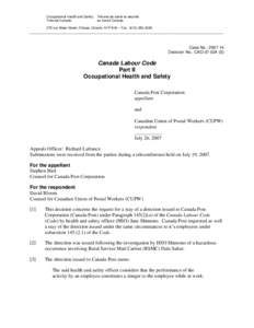 Occupational Health and Safety Tribunal Canada Tribunal de santé et sécurité au travail Canada