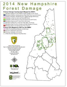 2014 New Hampshire Forest Damage Primary Damage Causing Agent Mapped by NHDFL Mortality of Balsam Fir from Balsam Woolly Adelgid (15,201 Acres) Mortality of Northern Hardwoods and Paper Birch from Ice (2,513 Acres)