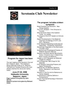 Fall 05  Number 66 Serotonin Club Newsletter The program includes sixteen