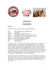 Mathematics The Pig Farmer Pigtionary Here are a few terms you need to know to get around a pig barn. Boar: Farrow: