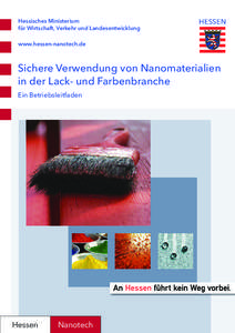 Hessisches Ministerium für Wirtschaft, Verkehr und Landesentwicklung www.hessen-nanotech.de Sichere Verwendung von Nanomaterialien in der Lack- und Farbenbranche