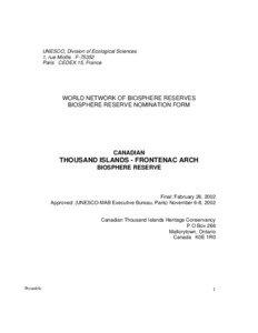 Biomes / Thousand Islands / Protected areas / Environment / Ecology / Man and the Biosphere Programme / Thousand Islands – Frontenac Arch / World Network of Biosphere Reserves / St. Lawrence Islands National Park / UNESCO / Conservation / Biodiversity