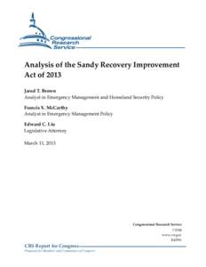 Analysis of the Sandy Recovery Improvement Act of 2013