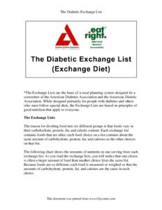 The Diabetic Exchange List (Exchange Diet)