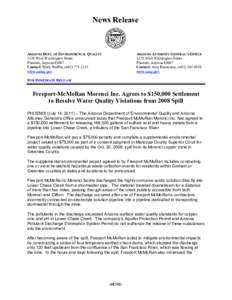 News Release  ARIZONA DEPT. OF ENVIRONMENTAL QUALITY 1110 West Washington Street Phoenix, Arizona[removed]Contact: Mark Shaffer, ([removed]