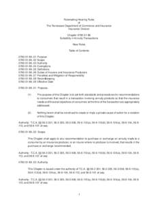 Rulemaking Hearing Rules of The Tennessee Department of Commerce and Insurance Insurance Division Chapter[removed]Suitability in Annuity Transactions