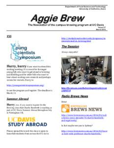 Department of Food Science and Technology University of California, Davis Aggie Brew  The Newsletter of the campus brewing program at UC Davis