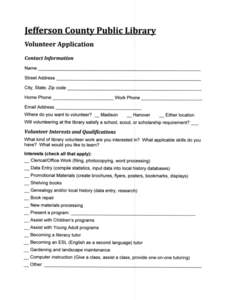 lefferson County Public Library Lib] Volunteer Application Contact Information Name Street Address