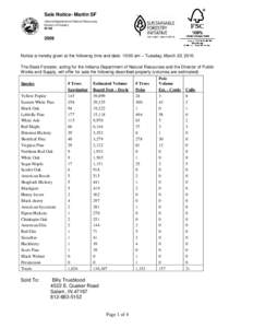 Sale Notice- Martin SF Indiana Department of Natural Resources, Division of Forestry SF203  2009