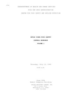 elw ELWDEPARTMENT OF HEALTH AND HUMAN SERVICES FOOD AND DRUG ADMINISTRATION CENTER FOR FOOD SAFETY AND APPLIED NUTRITION  APPLE CIDER FOOD SAFETY