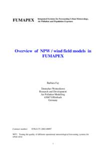 FUMAPEX  Integrated Systems for Forecasting Urban Meteorology, Air Pollution and Population Exposure  Overview of NPW / wind field models in