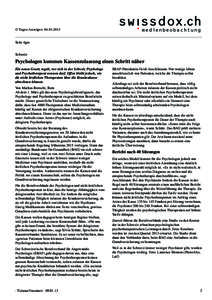 © Tages-Anzeiger; [removed]Seite 4ges Schweiz  Psychologen kommen Kassenzulassung einen Schritt näher