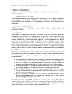 INAL[removed]NUCLEAR POWER IN EMERGING ECONOMIES FORUM  Mission Impossible? Legal and Economic Policy Impediments to Nuclear Project in Middle and Lower Income Economies