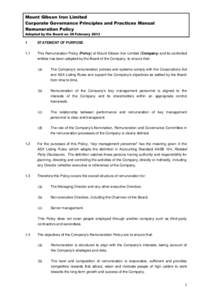 Mount Gibson Iron Limited Corporate Governance Principles and Practices Manual Remuneration Policy Adopted by the Board on 26 February[removed]
