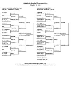 2014 State Baseball Championships May 15 ‐ 17, 2014 Class 7A, North Little Rock @ Burns Park  Gary Davis, Director 501‐771‐8153  Class 6A, Benton High School