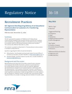 Regulatory Notice	  16-18 Recruitment Practices
