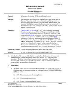 IRM TRMR-48  Reclamation Manual Directives and Standard TEMPORARY RELEASE (Expires[removed])