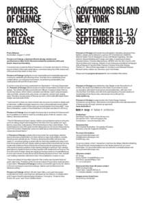 PIONEERS OF CHANGE PRESS RELEASE  GOVERNORS ISLAND