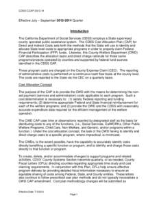 CDSS CCAP[removed]Effective July – September[removed]Quarter Introduction The California Department of Social Services (CDSS) employs a State supervised