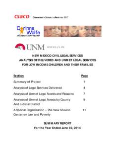 NEW MEXICO CIVIL LEGAL SERVICES ANALYSIS OF DELIVERED AND UNMET LEGAL SERVICES FOR LOW INCOME CHILDREN AND THEIR FAMILIES Section  Page