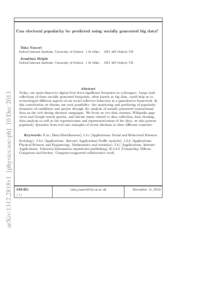 Can electoral popularity be predicted using socially generated big data?  Taha Yasseri Oxford Internet Institute, University of Oxford, 1 St Giles’,  OX1 3JS Oxford, UK