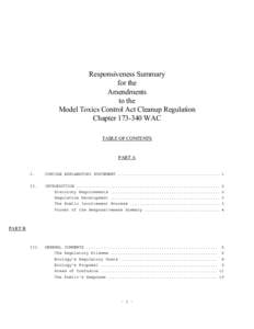 Responsiveness Summary for the Amendments to the Model Toxics Control Act Cleanup Regulation Chapter[removed]WAC