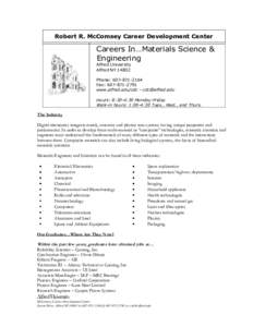 Robert R. McComsey Career Development Center  Careers In…Materials Science & Engineering Alfred University Alfred NY 14802