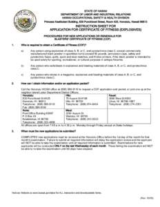 APPLICATION FOR CERTIFICATE OF FITNESS (EXPLOSIVES)