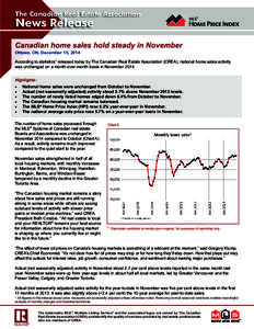 The Canadian Real Estate Association  News Release Canadian home sales hold steady in November Ottawa, ON, December 15, 2014