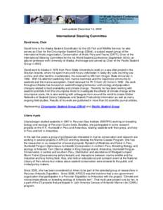 Last updated December 14, 2009  International Steering Committee David Irons, Chair David Irons is the Alaska Seabird Coordinator for the US Fish and Wildlife Service; he also serves as Chair for the Circumpolar Seabird 