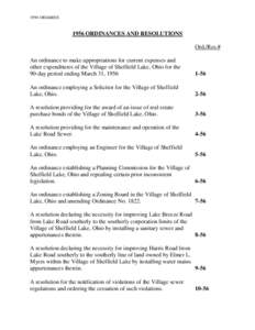 1956 ORD&RESORDINANCES AND RESOLUTIONS Ord./Res.# An ordinance to make appropriations for current expenses and other expenditures of the Village of Sheffield Lake, Ohio for the