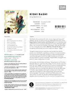 kishi bashi String Quartet Live! release date : November 13, 2015 catalog # : JNR168 available formats : CD / digital genre : Indie