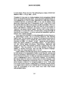 BOOK REVIEWS  CLIFFORD GEERTZ, Works and Lives: The Anthropologist as Author, Oxford: Basil Blackwellvi, 149 pp., Index. £Throughout his long career as a leading American cultural anthropologist Clifford G