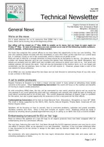 April 2008 Number 57 Technical Newsletter General News We’re on the move