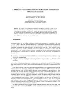 A SAT-based Decision Procedure for the Boolean Combination of Difference Constraints Alessandro Armando, Claudio Castellini, Enrico Giunchiglia, and Marco Maratea MRG-DIST, University of Genova viale Francesco Causa, 13 