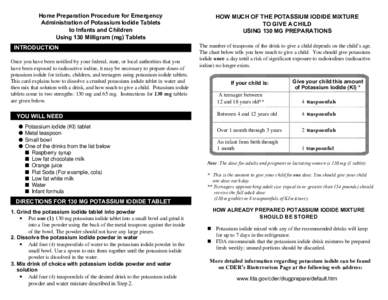 Home Preparation Procedure for Emergency Administration of Potassium Iodide Tablets to Infants and Children Using 130 Milligram (mg) Tablets INTRODUCTION Once you have been notified by your federal, state, or local autho