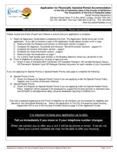 Application for Financially Assisted Rental Accommodation in the City of Kawartha Lakes & the County of Haliburton The Corporation of the City of Kawartha Lakes Social Housing Department 322 Kent Street West, P.O. Box 26