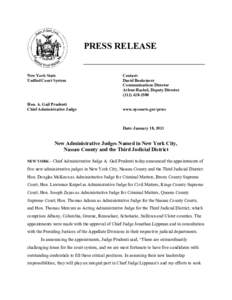 PRESS RELEASE  New York State Unified Court System  Hon. A. Gail Prudenti