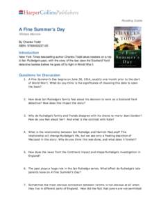 Reading Guide  A Fine Summer’s Day William Morrow By Charles Todd ISBN: [removed]