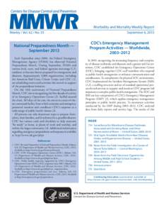 Morbidity and Mortality Weekly Report Weekly / Vol[removed]No. 35 September 6, 2013  National Preparedness Month —