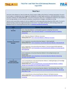 TALA Tier I and TALA Tiers II and III Gateway Resources